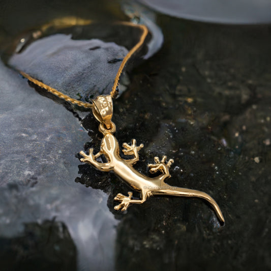 Polished Gold Salamander Lizard Charm Necklace (yellow, white, rose gold, 10k, 14k)