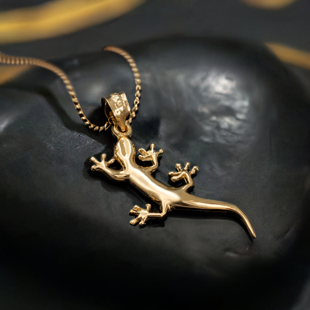 Polished Gold Salamander Lizard Charm Necklace (yellow, white, rose gold, 10k, 14k)