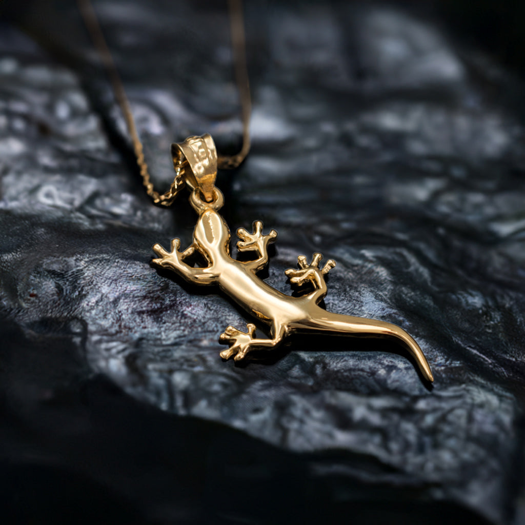 Polished Gold Salamander Lizard Charm Necklace (yellow, white, rose gold, 10k, 14k)