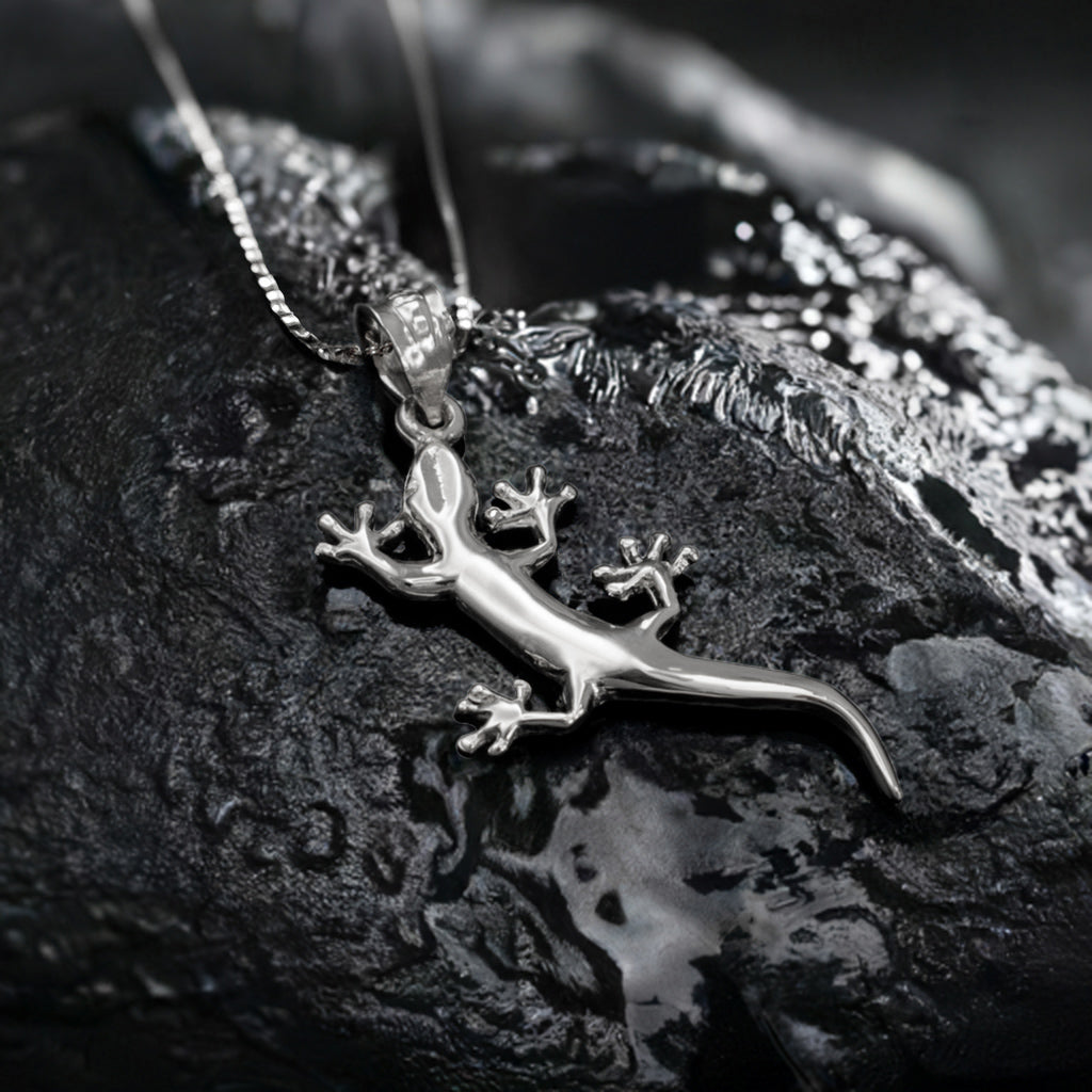 Polished Sterling Silver Salamander Lizard Charm Necklace