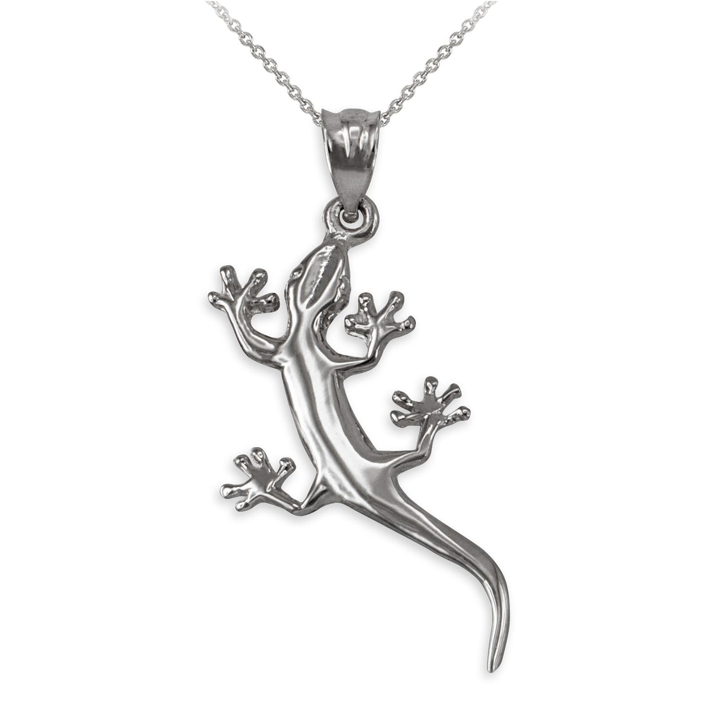 Polished Sterling Silver Salamander Lizard Charm Necklace