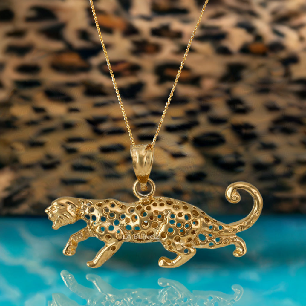 Gold Leopard Charm Necklace (10K, 14K, yellow, white, rose gold)