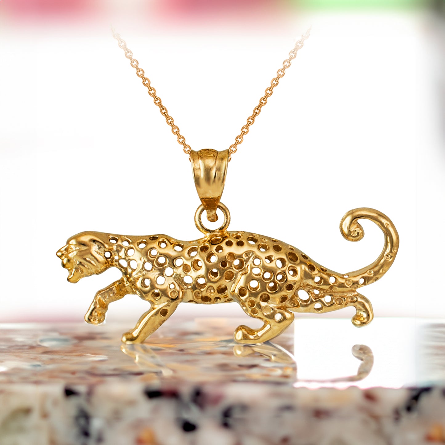 Gold Leopard Charm Necklace (10K, 14K, yellow, white, rose gold)