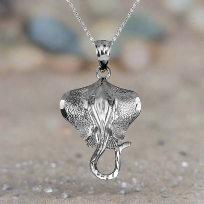 Sterling Silver Stingray Fish DC Pendant Necklace