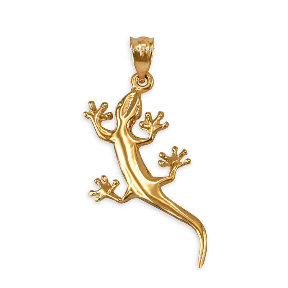 Polished Gold Salamander Lizard Charm Necklace (yellow, white, rose gold, 10k, 14k)