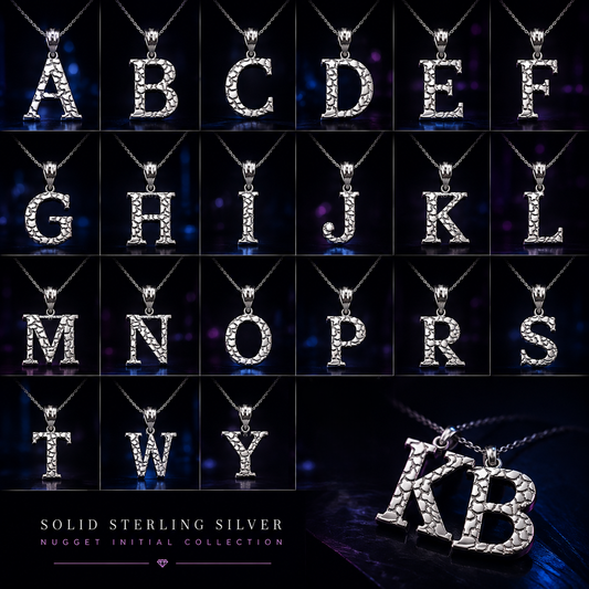 Sterling Silver Nugget Alphabet Initial Pendant Necklace English Letters