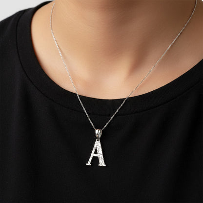 Sterling Silver Nugget Alphabet Initial Pendant Necklace English Letters