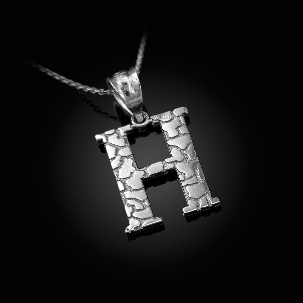 Sterling Silver Nugget Alphabet Initial Pendant Necklace English Letters