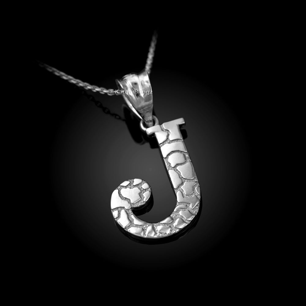 Sterling Silver Nugget Alphabet Initial Pendant Necklace English Letters