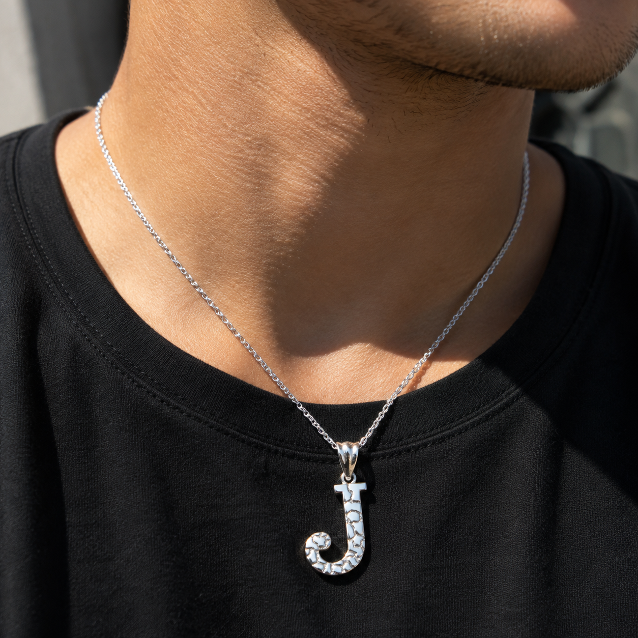 Sterling Silver Nugget Alphabet Initial Pendant Necklace English Letters