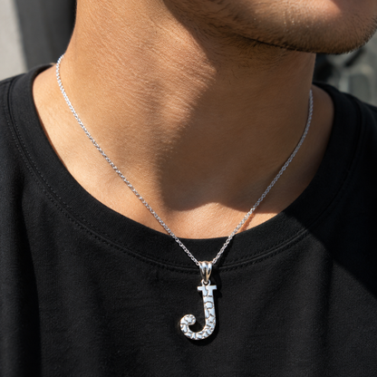 Sterling Silver Nugget Alphabet Initial Pendant Necklace English Letters