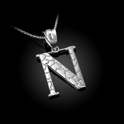 Sterling Silver Nugget Alphabet Initial Pendant Necklace English Letters