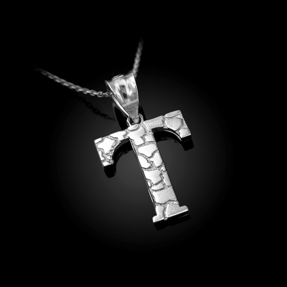 Sterling Silver Nugget Alphabet Initial Pendant Necklace English Letters