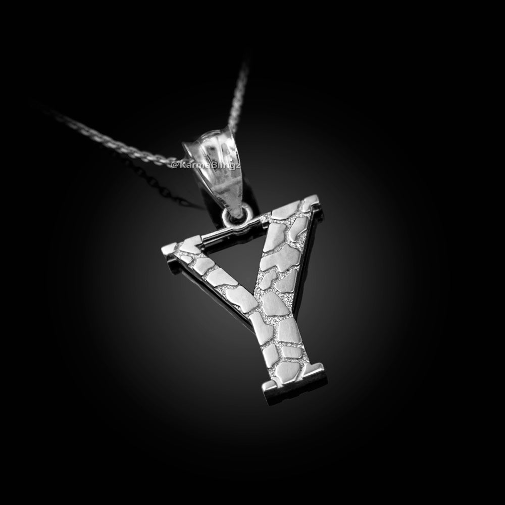 Sterling Silver Nugget Alphabet Initial Pendant Necklace English Letters