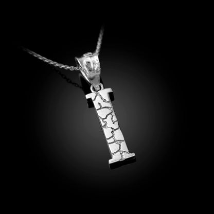 Sterling Silver Nugget Alphabet Initial Pendant Necklace English Letters