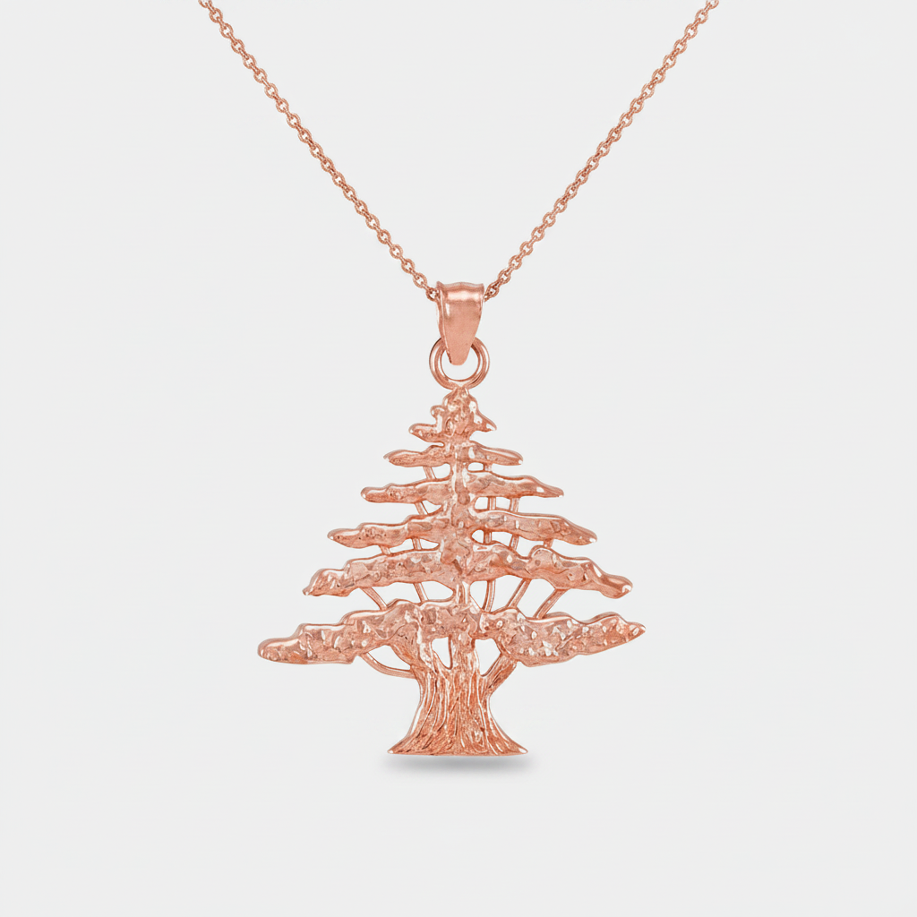 Gold Cedar Tree of Lebanon Pendant Necklace (10k, 14k, yellow, white, rose gold)