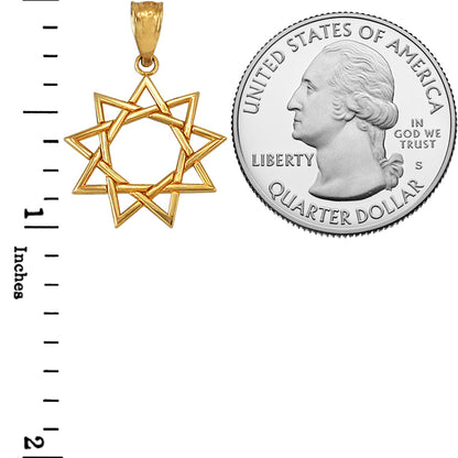 Baha'i Nine Point Star Gold Charm Pendant Necklace, 10K/14K, Yellow, White, Rose