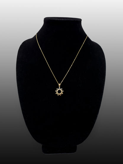 Baha'i Nine Point Star Gold Charm Pendant Necklace, 10K/14K, Yellow, White, Rose