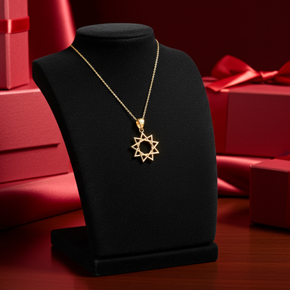 Baha'i Nine Point Star Gold Charm Pendant Necklace, 10K/14K, Yellow, White, Rose