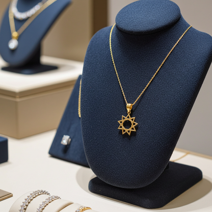 Baha'i Nine Point Star Gold Charm Pendant Necklace, 10K/14K, Yellow, White, Rose