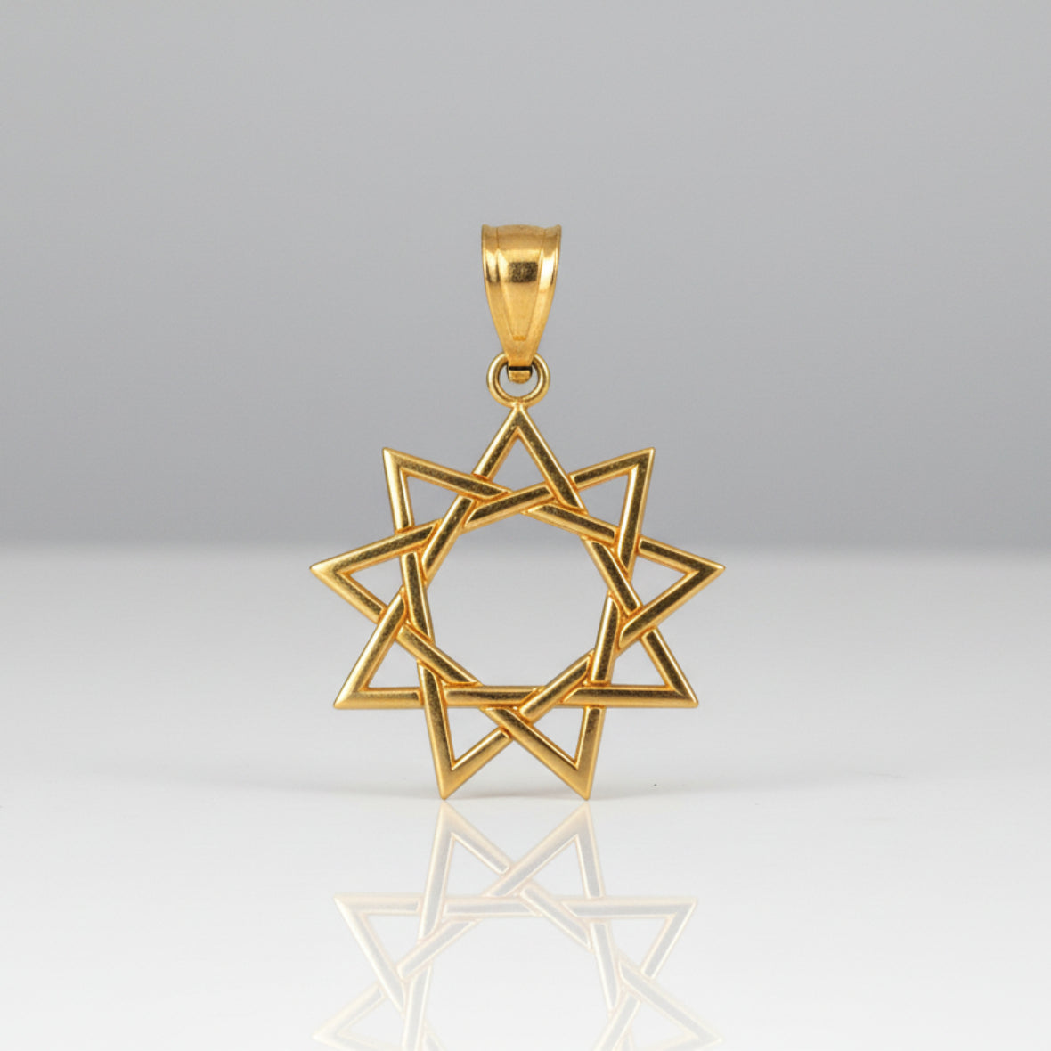 Baha'i Nine Point Star Gold Charm Pendant Necklace, 10K/14K