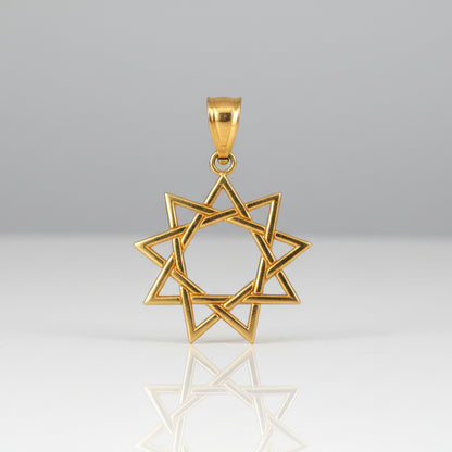 Baha'i Nine Point Star Gold Charm Pendant Necklace, 10K/14K, Yellow, White, Rose