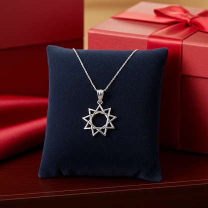 Baha'i Nine Point Star Gold Charm Pendant Necklace, 10K/14K, Yellow, White, Rose