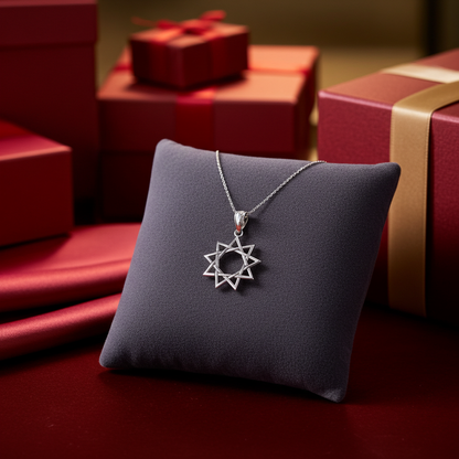 Baha'i Nine Point Star Gold Charm Pendant Necklace, 10K/14K, Yellow, White, Rose