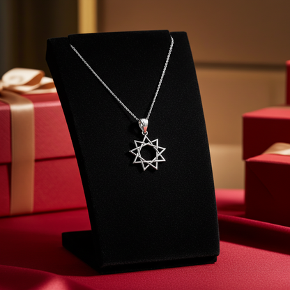 Baha'i Nine Point Star Gold Charm Pendant Necklace, 10K/14K, Yellow, White, Rose