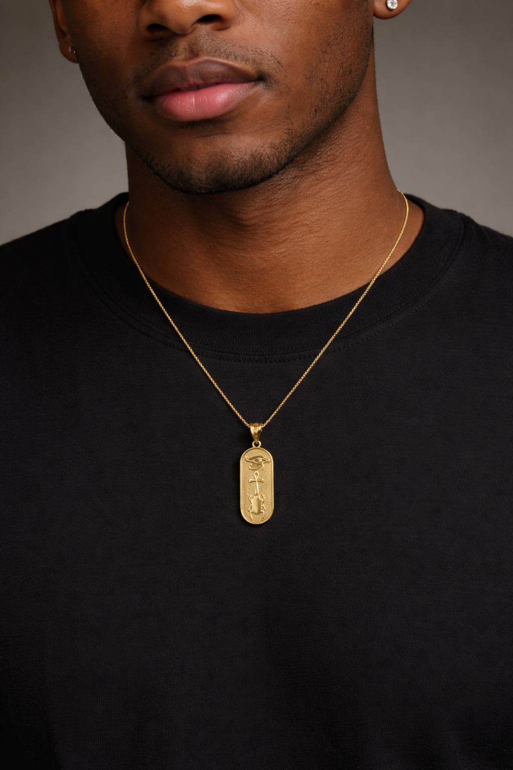 Gold Egyptian Symbols Eye of Horus, Ankh and Scarab Beetle Amulet Pendant Necklace