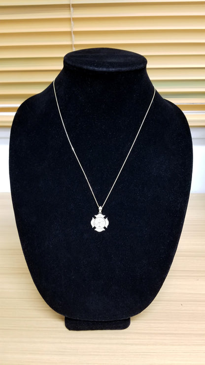 Gold Firefighter Fire Rescue Maltese Cross Pendant Necklace (14K, 10K, yellow, white, rose gold)