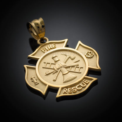 Gold Firefighter Fire Rescue Maltese Cross Pendant Necklace (14K, 10K, yellow, white, rose gold)