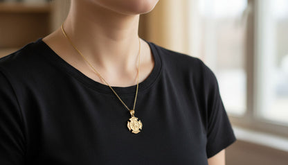 Gold Firefighter Fire Rescue Maltese Cross Pendant Necklace (14K, 10K, yellow, white, rose gold)
