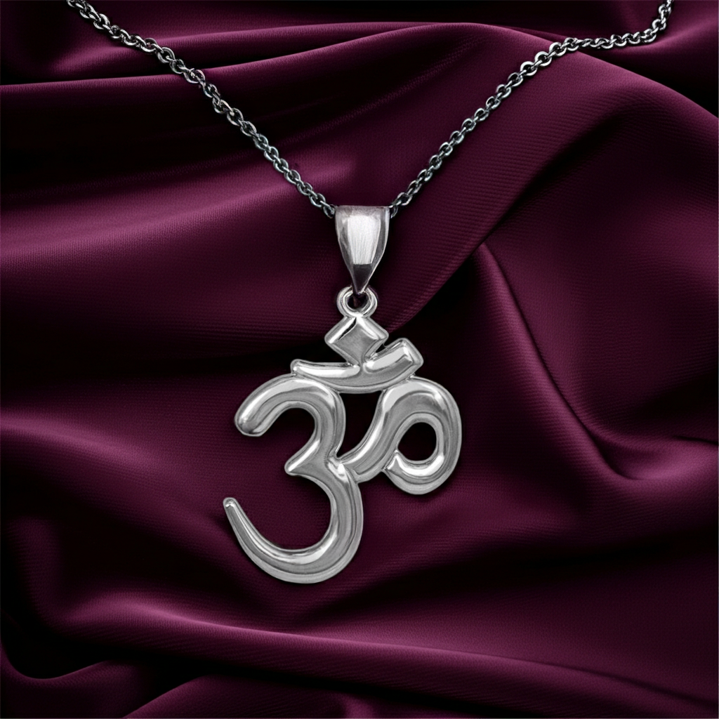 Sterling Silver Om (Aum) Yoga Charm Pendant Necklace