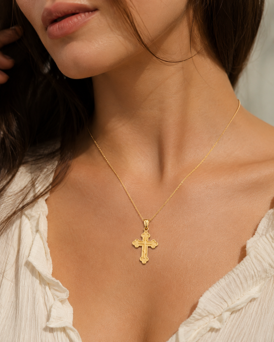 Gold Russian Eastern Orthodox Cross Pendant Necklace (Yellow, White, Rose Gold, 10K, 14K)