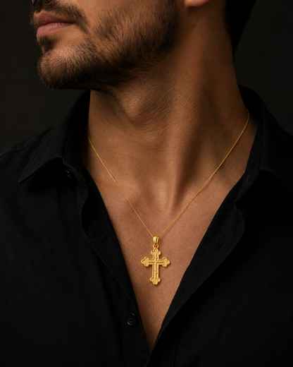 Gold Russian Eastern Orthodox Cross Pendant Necklace (Yellow, White, Rose Gold, 10K, 14K)