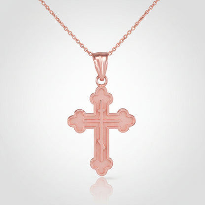Gold Russian Eastern Orthodox Cross Pendant Necklace (Yellow, White, Rose Gold, 10K, 14K)