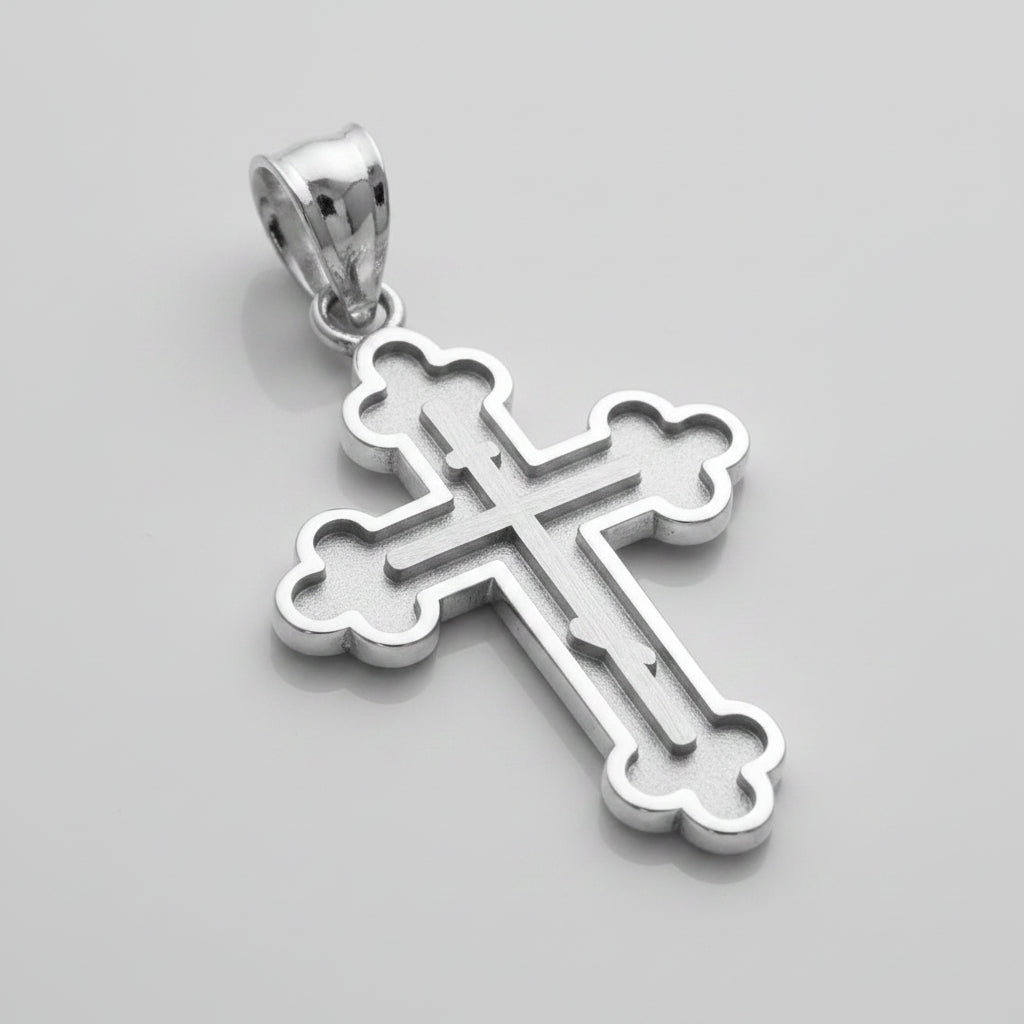 Gold Russian Eastern Orthodox Cross Pendant Necklace (Yellow, White, Rose Gold, 10K, 14K)