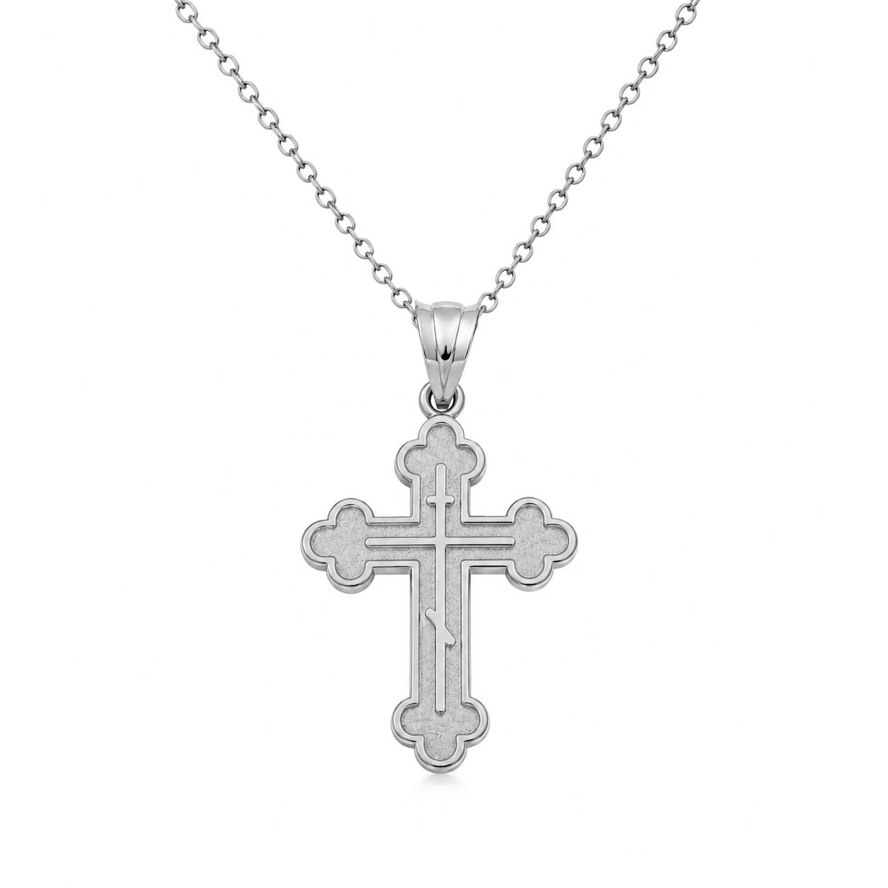 Gold Russian Eastern Orthodox Cross Pendant Necklace (Yellow, White, Rose Gold, 10K, 14K)