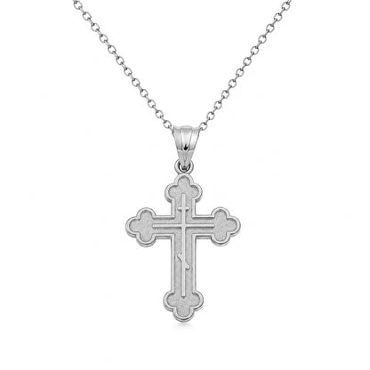 Gold Russian Eastern Orthodox Cross Pendant Necklace (Yellow, White, Rose Gold, 10K, 14K)