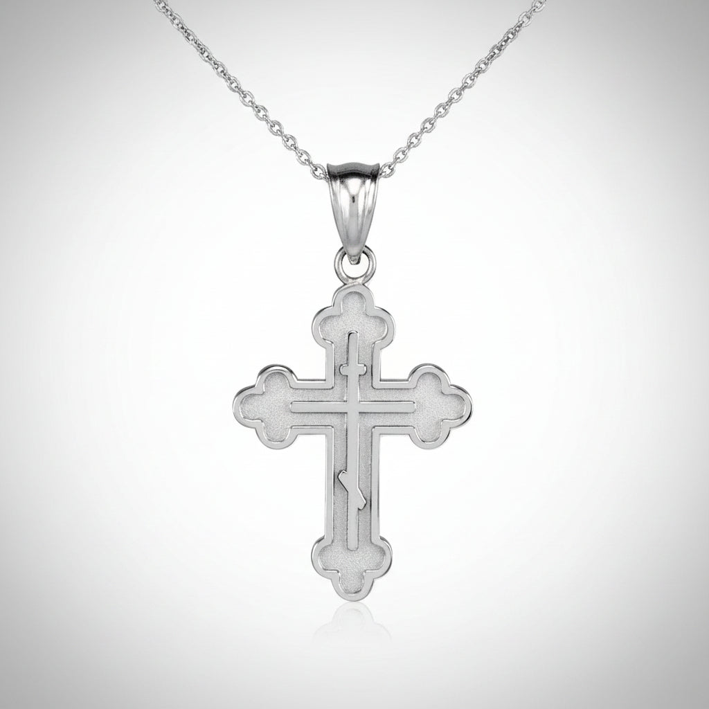 Gold Russian Eastern Orthodox Cross Pendant Necklace (Yellow, White, Rose Gold, 10K, 14K)