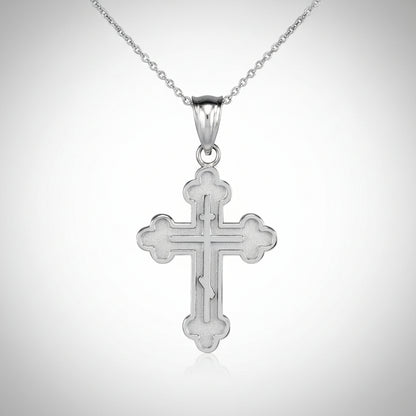Gold Russian Eastern Orthodox Cross Pendant Necklace (Yellow, White, Rose Gold, 10K, 14K)