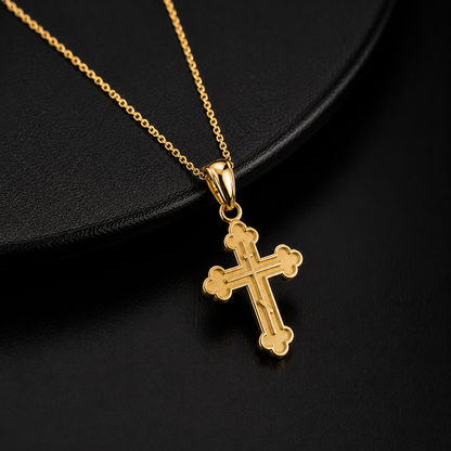 Gold Russian Eastern Orthodox Cross Pendant Necklace (Yellow, White, Rose Gold, 10K, 14K)