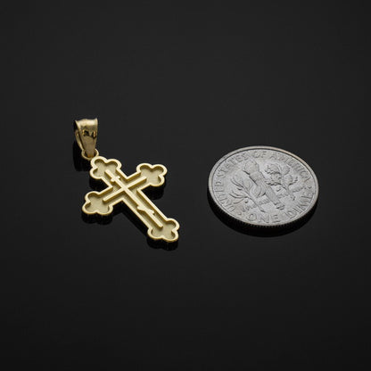 Gold Russian Orthodox Cross Pendant Detail | Karma Blingz