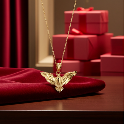 Solid Gold Falcon Eagle DC Pendant Necklace (yellow, white, rose gold, 10k, 14k)
