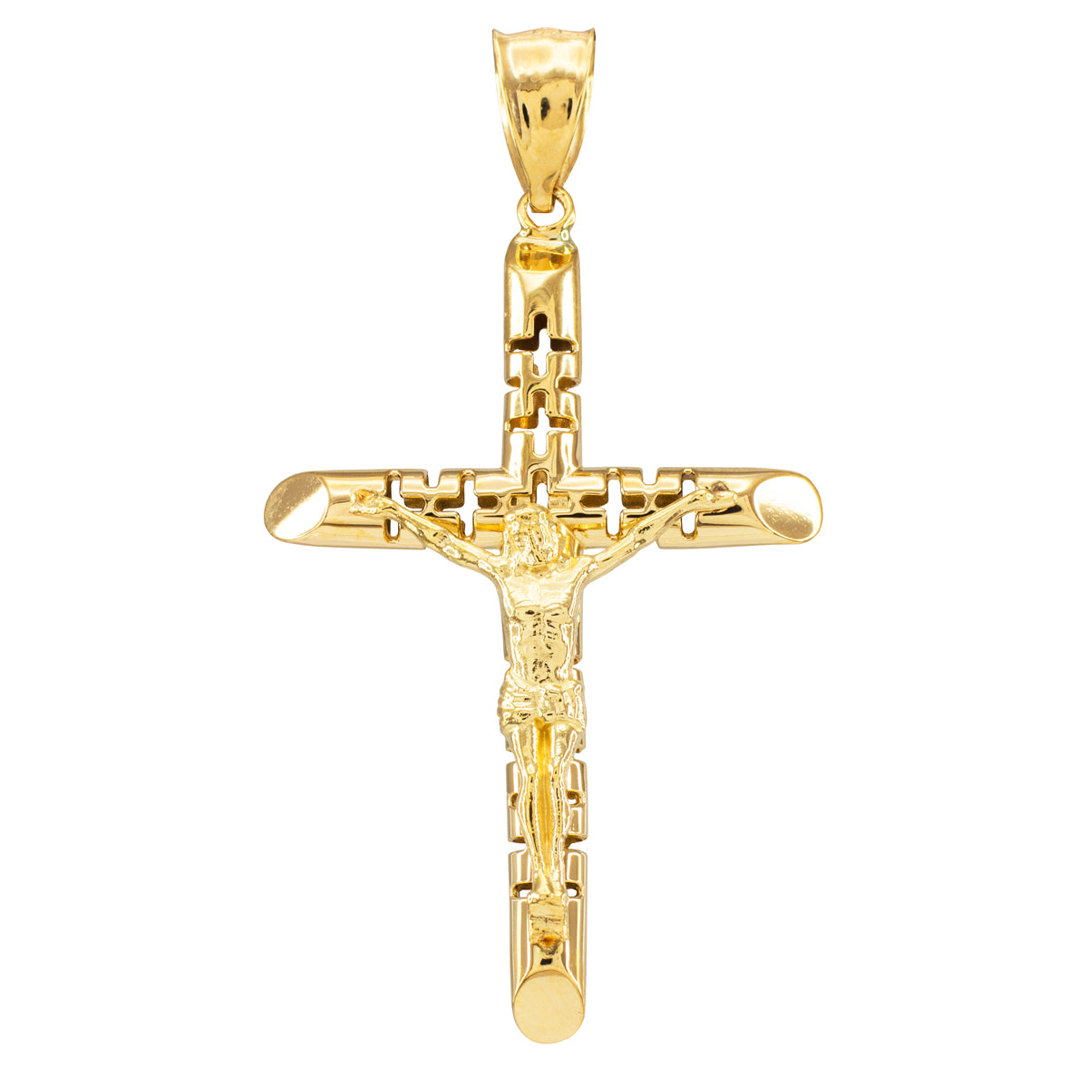 Gold Crucifix Tube Cross Pendant Necklace (yellow gold, white gold)