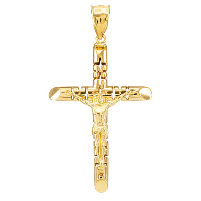 Gold Crucifix Tube Cross Pendant Necklace (yellow gold, white gold)