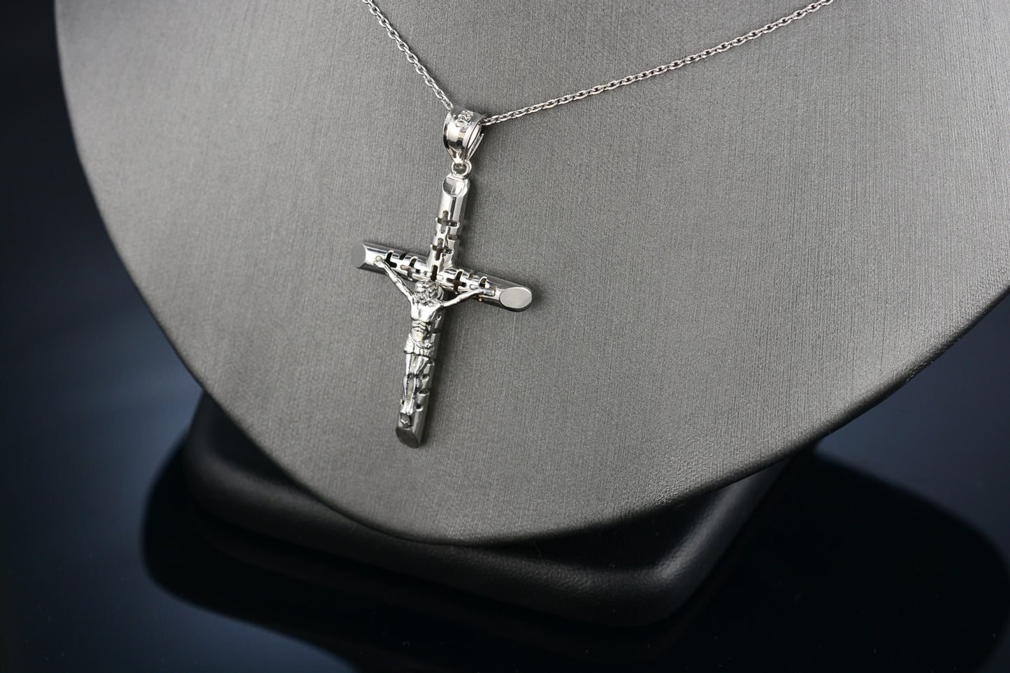 Sterling Silver Crucifix Tube Cross Pendant Necklace