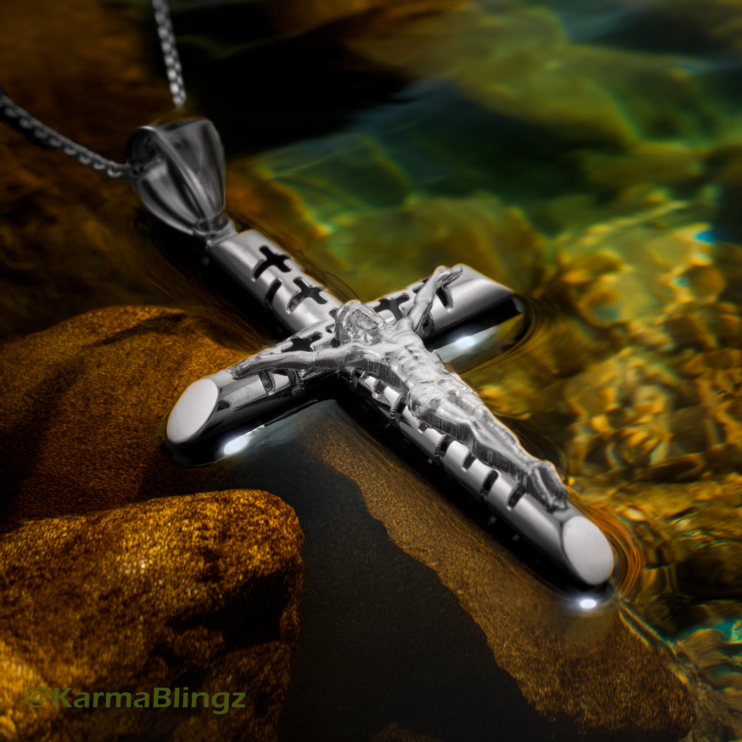 Sterling Silver Crucifix Tube Cross Pendant Necklace