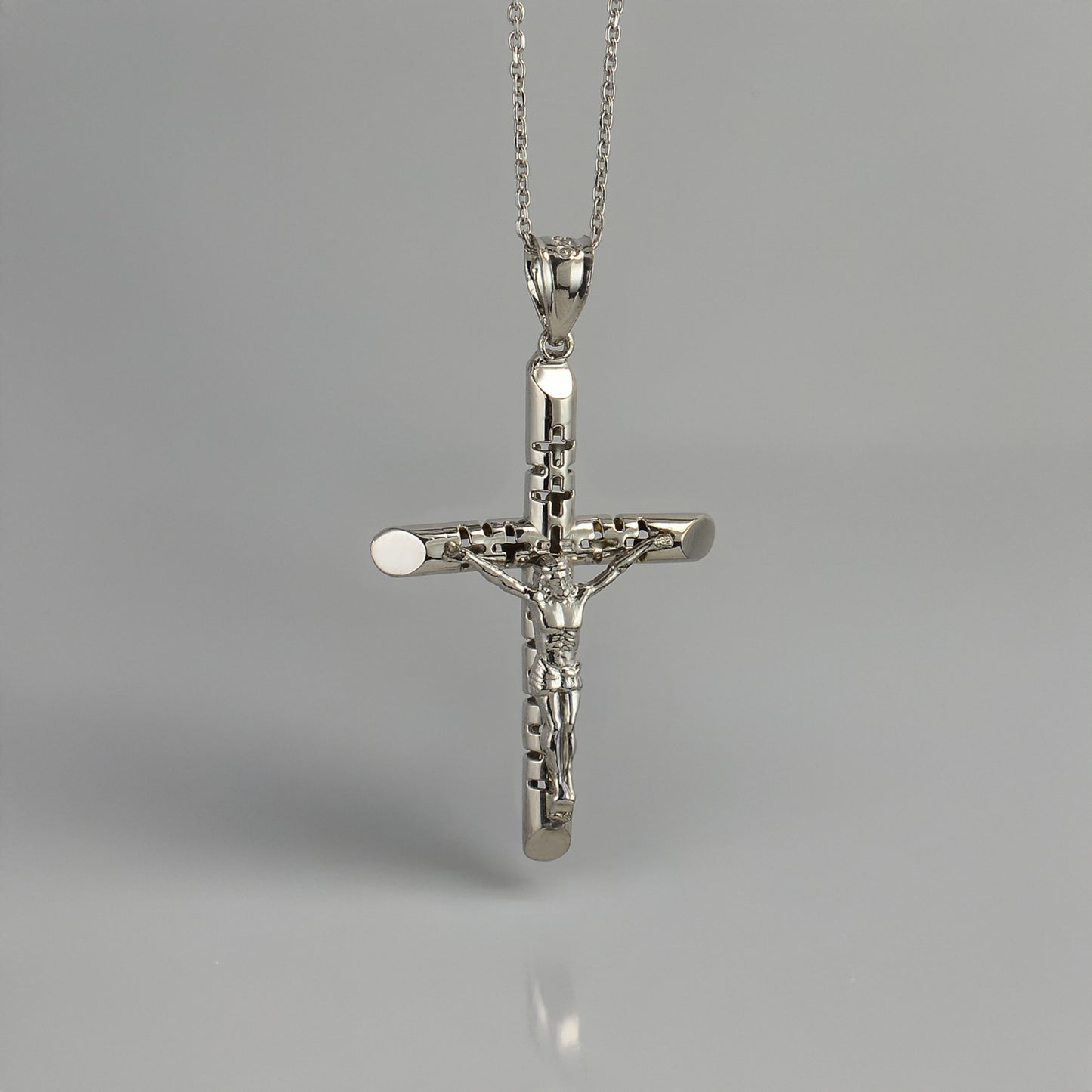 Sterling Silver Crucifix Tube Cross Pendant Necklace